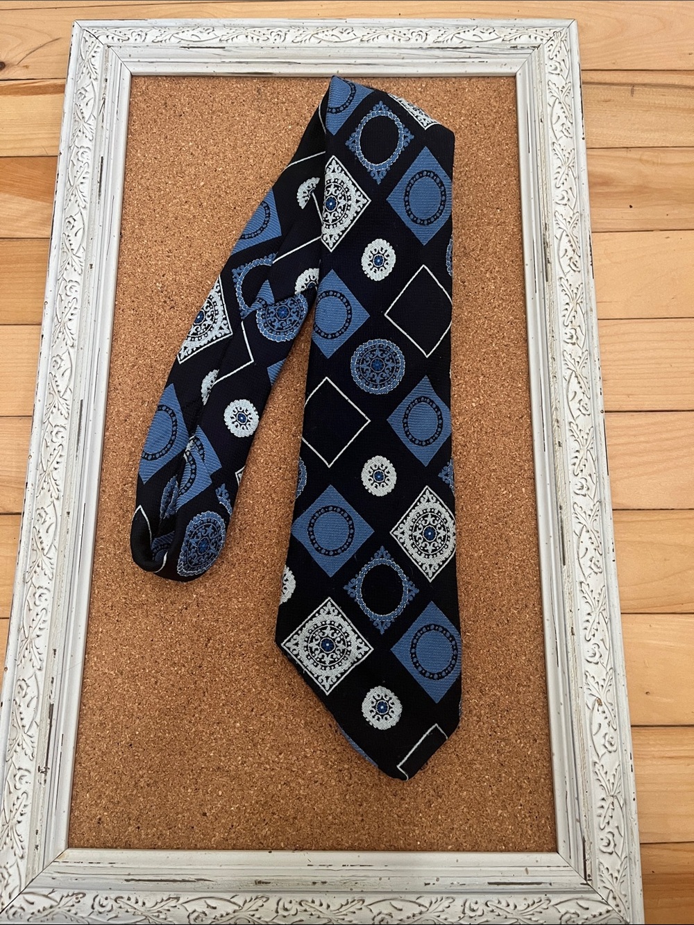 Classic Black and Blue Geometric Men’s Tie Vintage